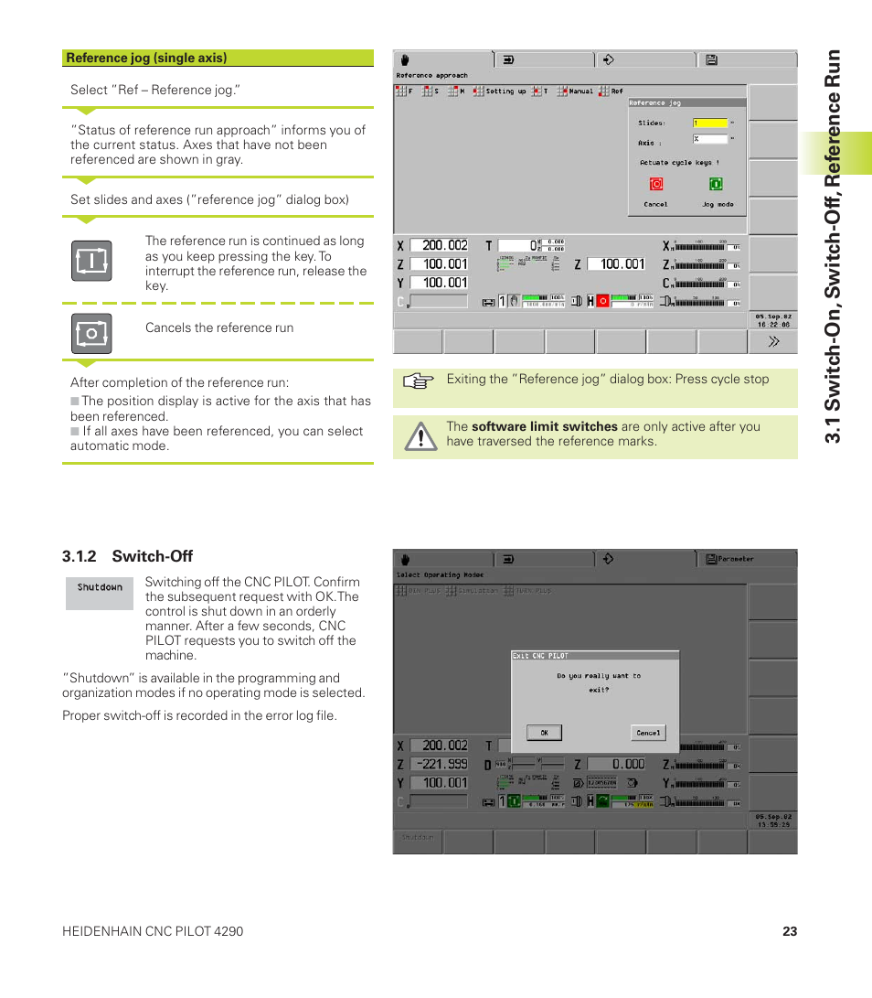 1 s witc h-on, s witc h-of f, ref er ence run | HEIDENHAIN CNC Pilot 4290 User Manual | Page 35 / 481
