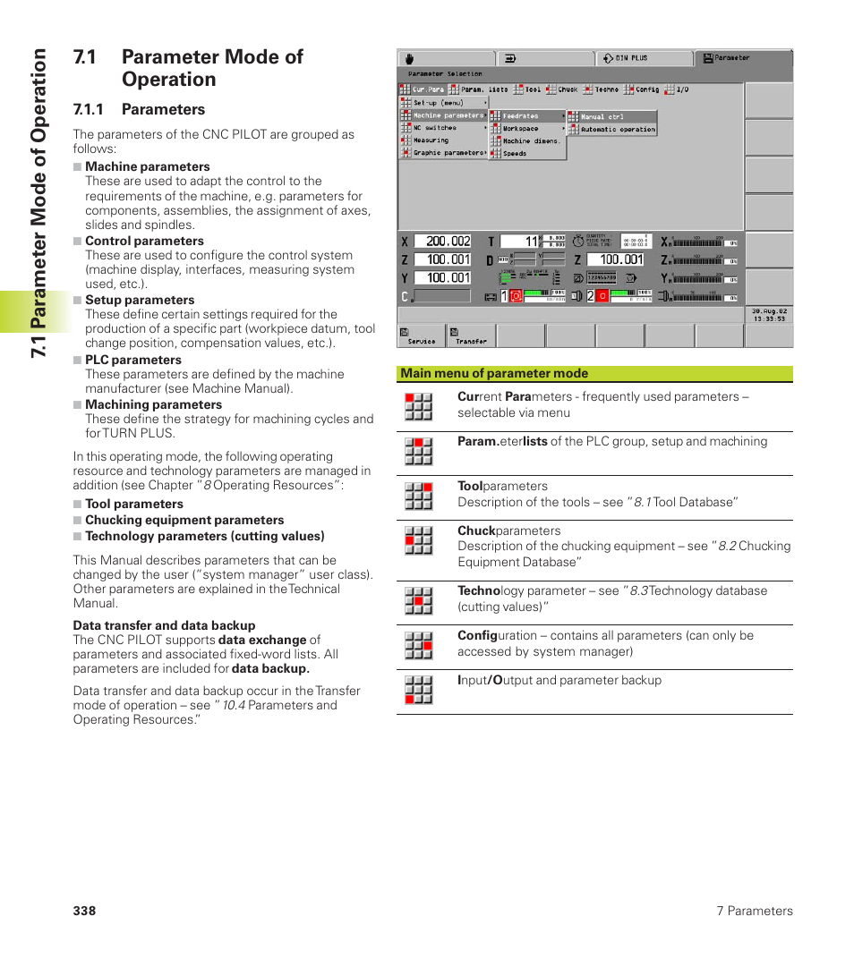 1 p a ra met er mode of oper ation, 1 parameter mode of operation | HEIDENHAIN CNC Pilot 4290 User Manual | Page 350 / 481