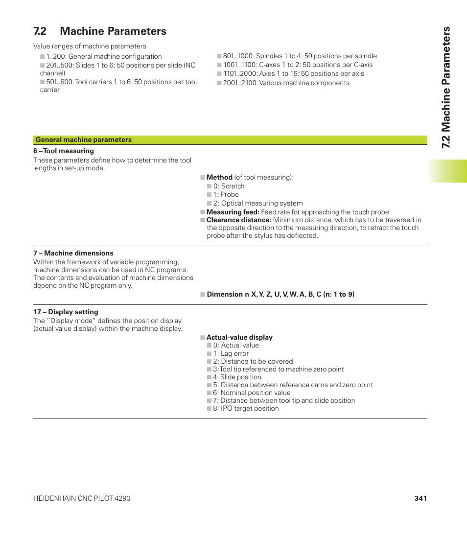 2 mac hine p a ra met ers 7.2 machine parameters | HEIDENHAIN CNC Pilot 4290 User Manual | Page 353 / 481