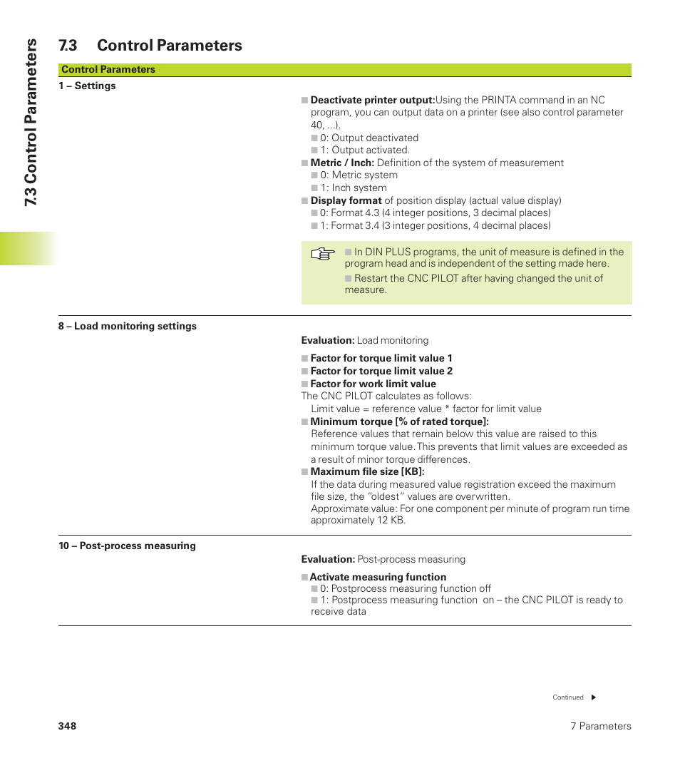 3 contr ol p a ra met ers 7.3 control parameters | HEIDENHAIN CNC Pilot 4290 User Manual | Page 360 / 481