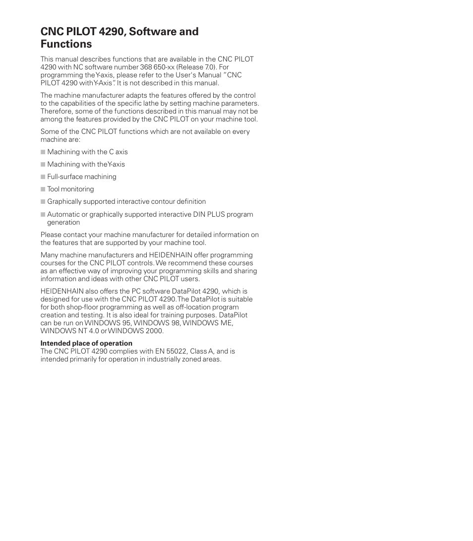 Cnc pilot 4290, software and functions | HEIDENHAIN CNC Pilot 4290 User Manual | Page 4 / 481