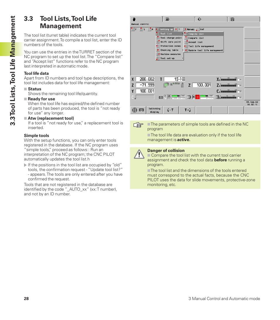 3 tool lists, tool life management, 3 t ool lists, t ool lif e manag ement | HEIDENHAIN CNC Pilot 4290 User Manual | Page 40 / 481