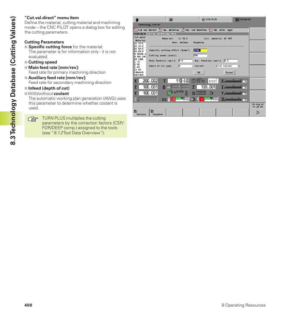 3 t e c hnolog y d atabase (cut ting v alues) | HEIDENHAIN CNC Pilot 4290 User Manual | Page 412 / 481