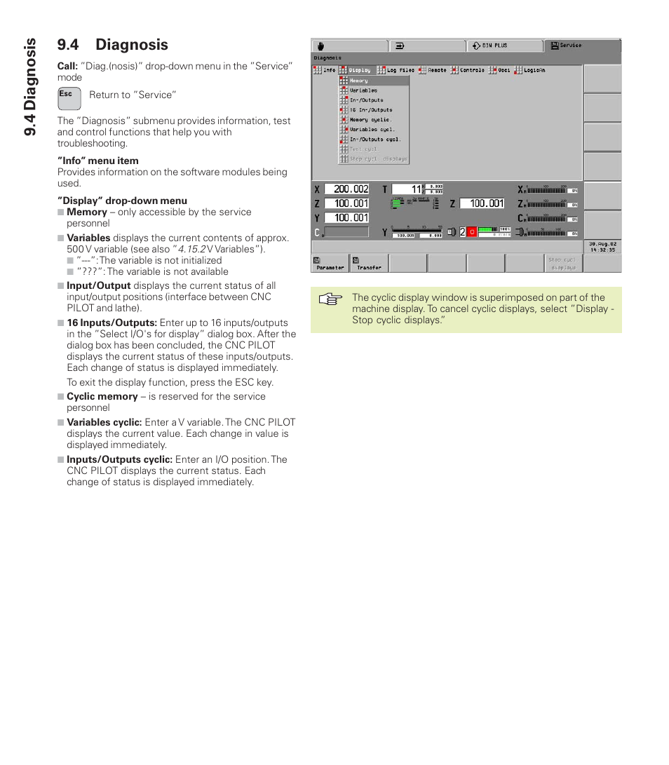 4 diagnosis 9.4 diagnosis | HEIDENHAIN CNC Pilot 4290 User Manual | Page 420 / 481