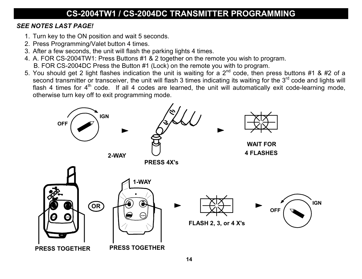 Code and lights will flash 4 times for 4 | Crimestopper Security Products CS-2004DC User Manual | Page 14 / 20