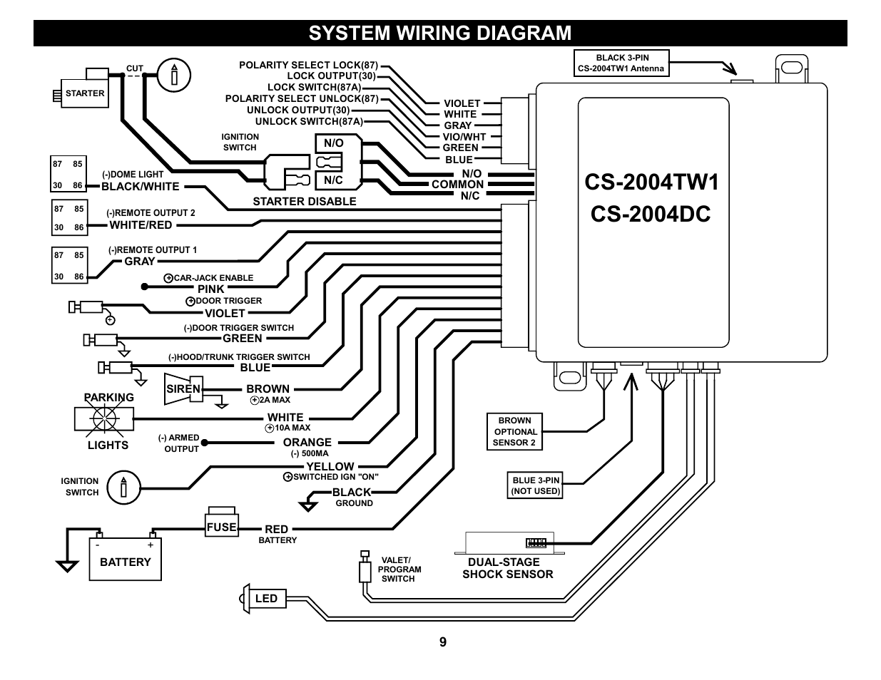 System wiring diagram | Crimestopper Security Products CS-2004DC User Manual | Page 9 / 20