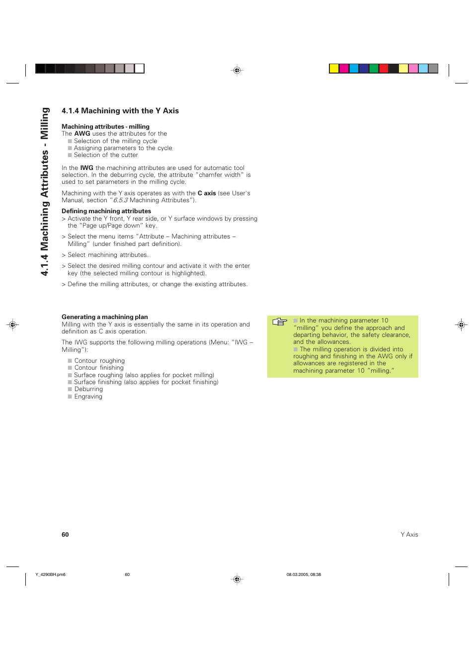 4 machining attributes - milling | HEIDENHAIN CNC Pilot 4290 Description of the Y axis User Manual | Page 60 / 65