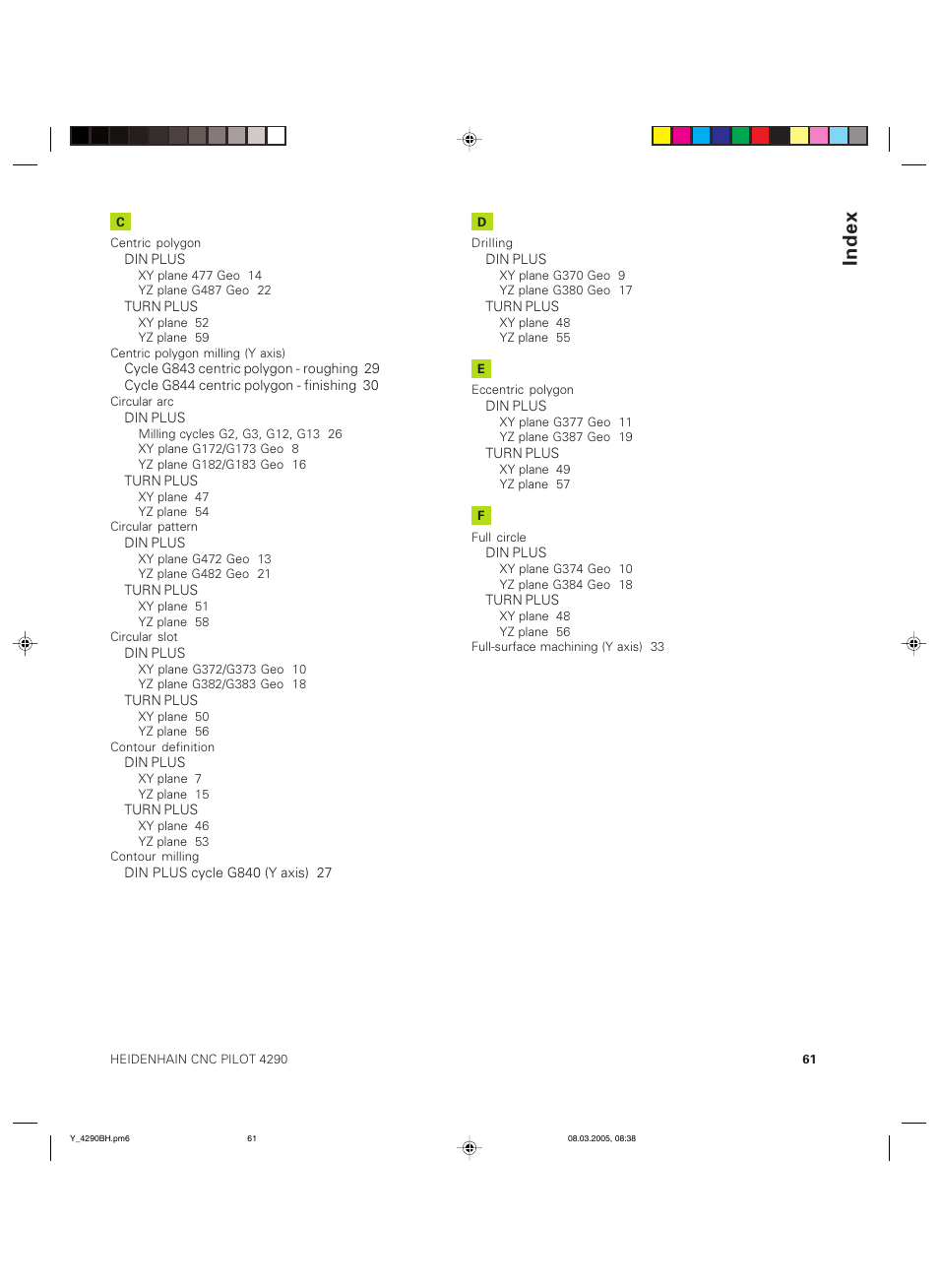 Index | HEIDENHAIN CNC Pilot 4290 Description of the Y axis User Manual | Page 61 / 65