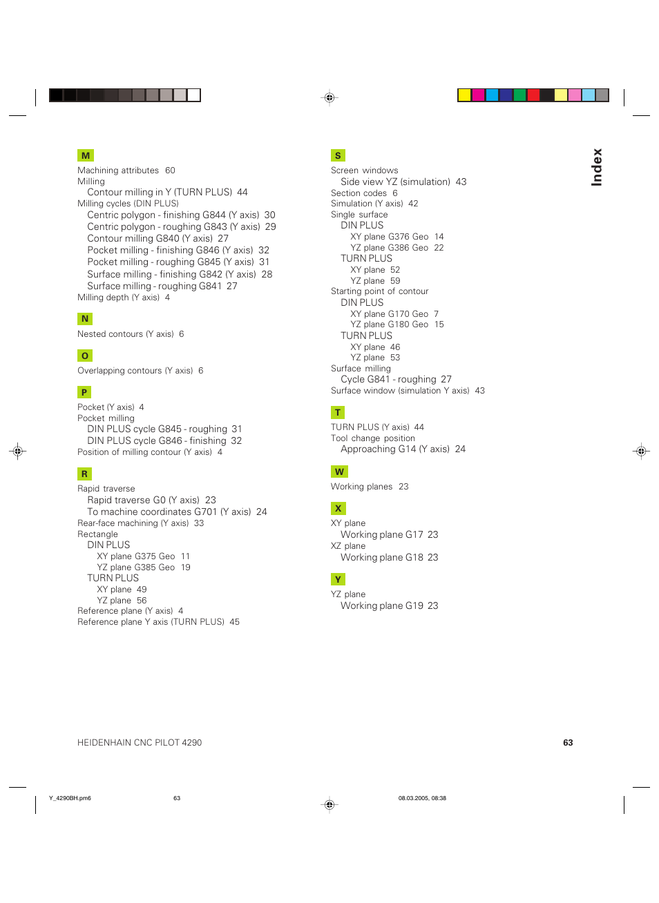 Index | HEIDENHAIN CNC Pilot 4290 Description of the Y axis User Manual | Page 63 / 65