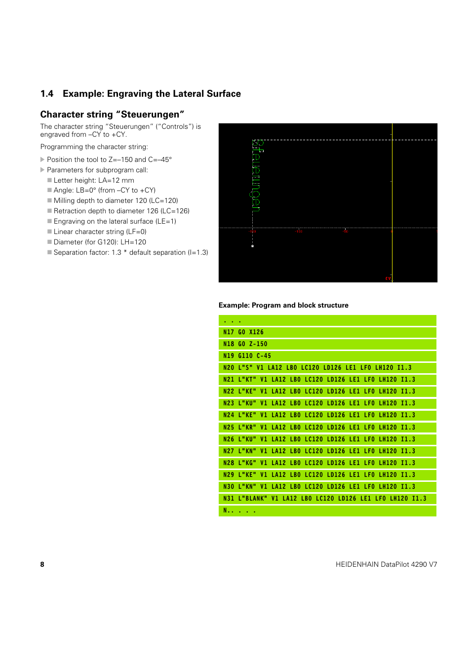 4 example: engraving the lateral surface | HEIDENHAIN CNC Pilot 4290 Instructions for engraving cycles User Manual | Page 10 / 12