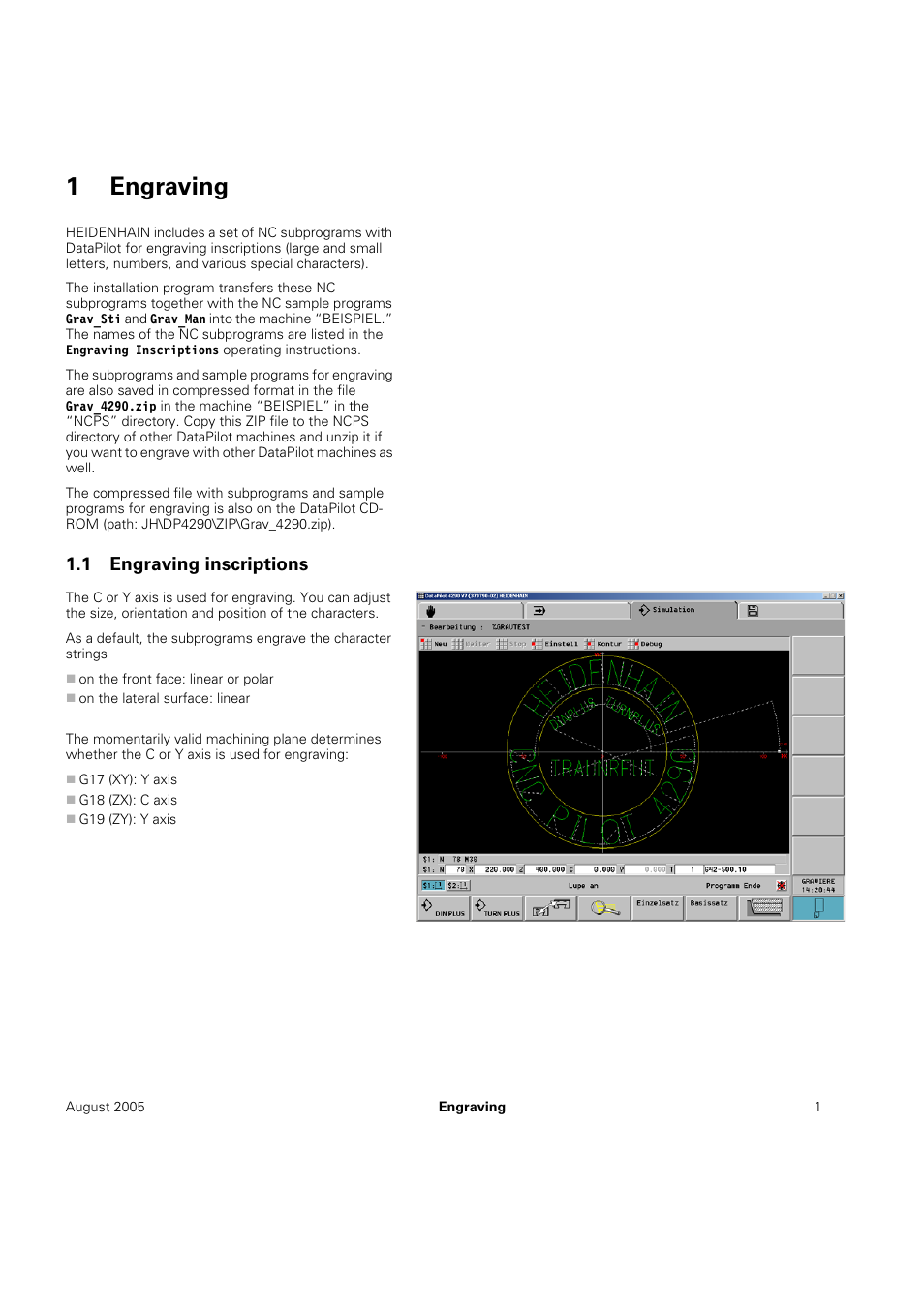 1 engraving, 1 engraving inscriptions, 1engraving | HEIDENHAIN CNC Pilot 4290 Instructions for engraving cycles User Manual | Page 3 / 12