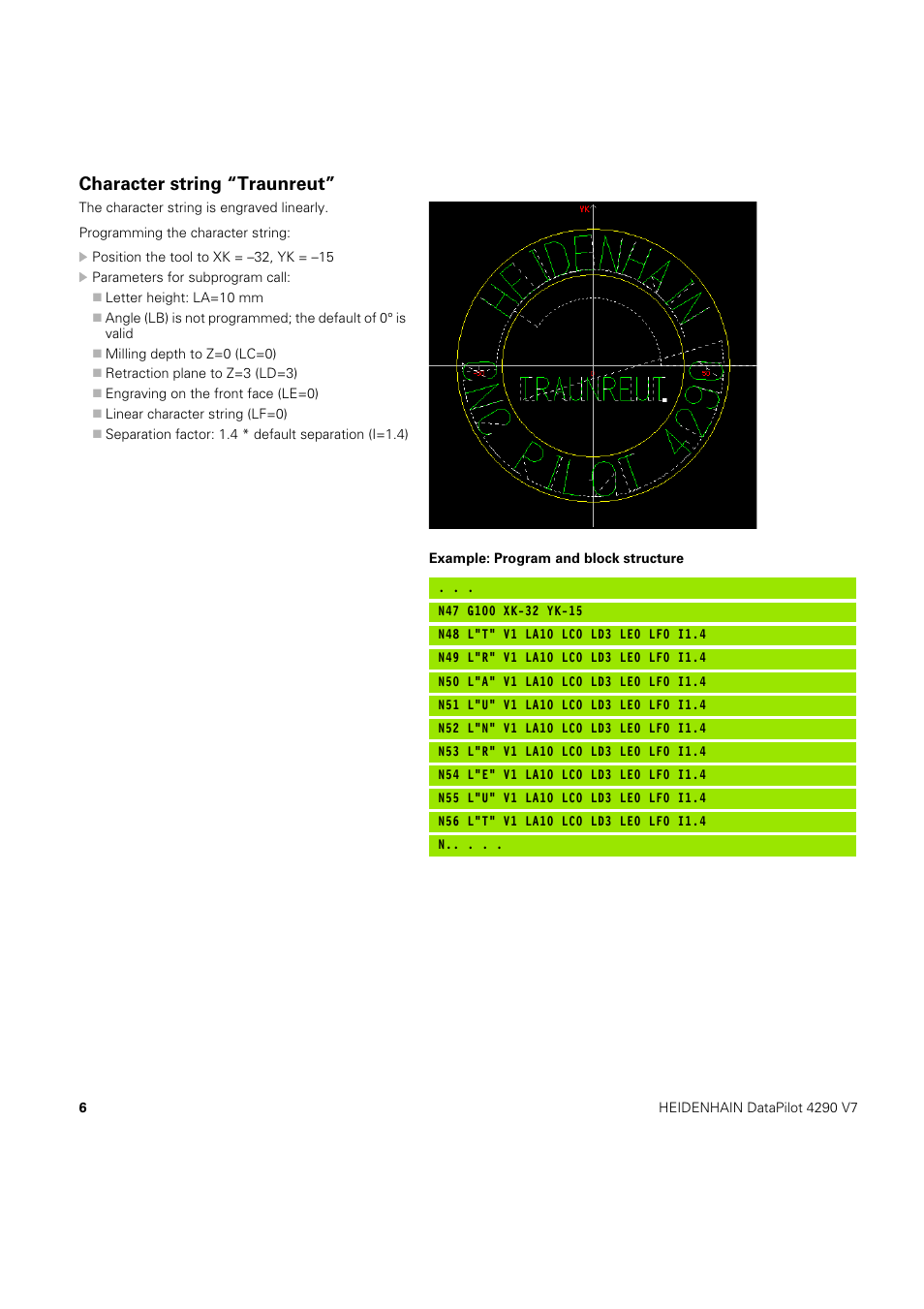 Character string “traunreut | HEIDENHAIN CNC Pilot 4290 Instructions for engraving cycles User Manual | Page 8 / 12