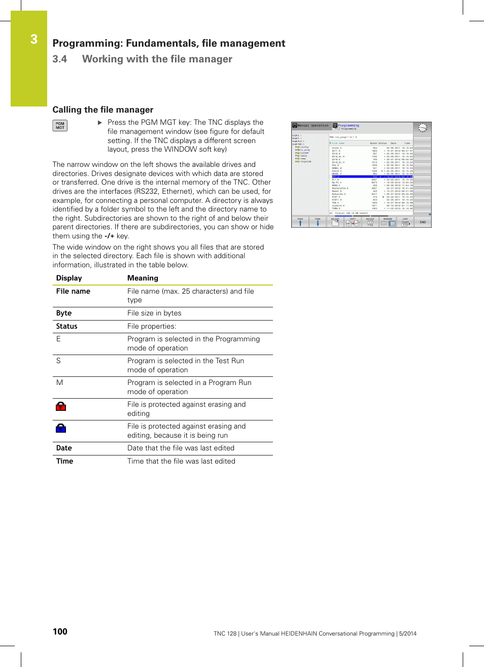 Calling the file manager | HEIDENHAIN TNC 128 (77184x-02) User Manual | Page 100 / 513