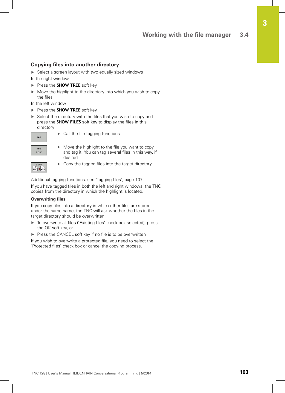 Copying files into another directory, Working with the file manager 3.4 | HEIDENHAIN TNC 128 (77184x-02) User Manual | Page 103 / 513