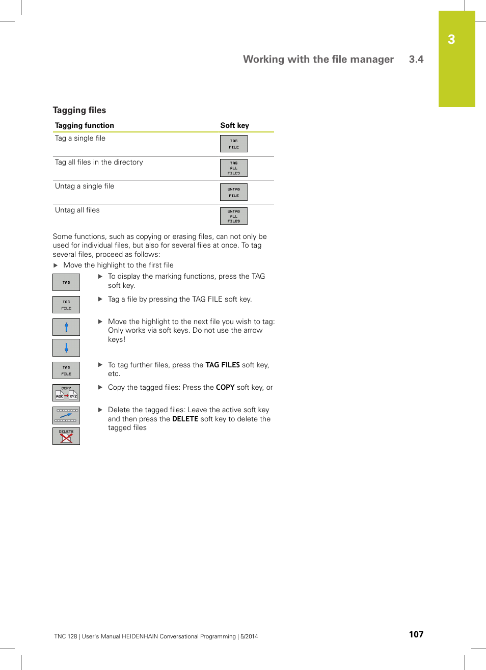 Tagging files, Working with the file manager 3.4 | HEIDENHAIN TNC 128 (77184x-02) User Manual | Page 107 / 513