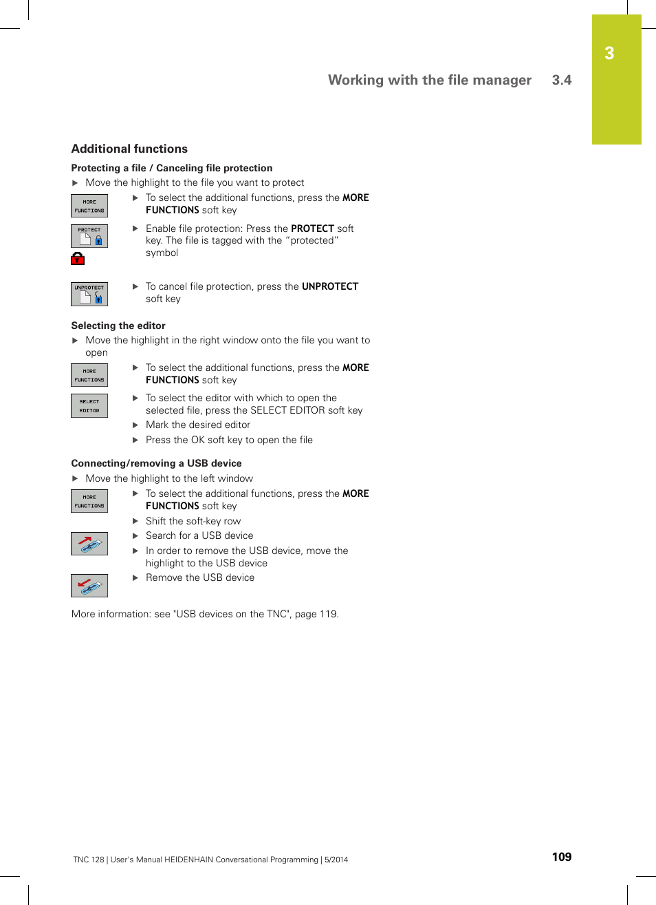 Additional functions, Working with the file manager 3.4 | HEIDENHAIN TNC 128 (77184x-02) User Manual | Page 109 / 513