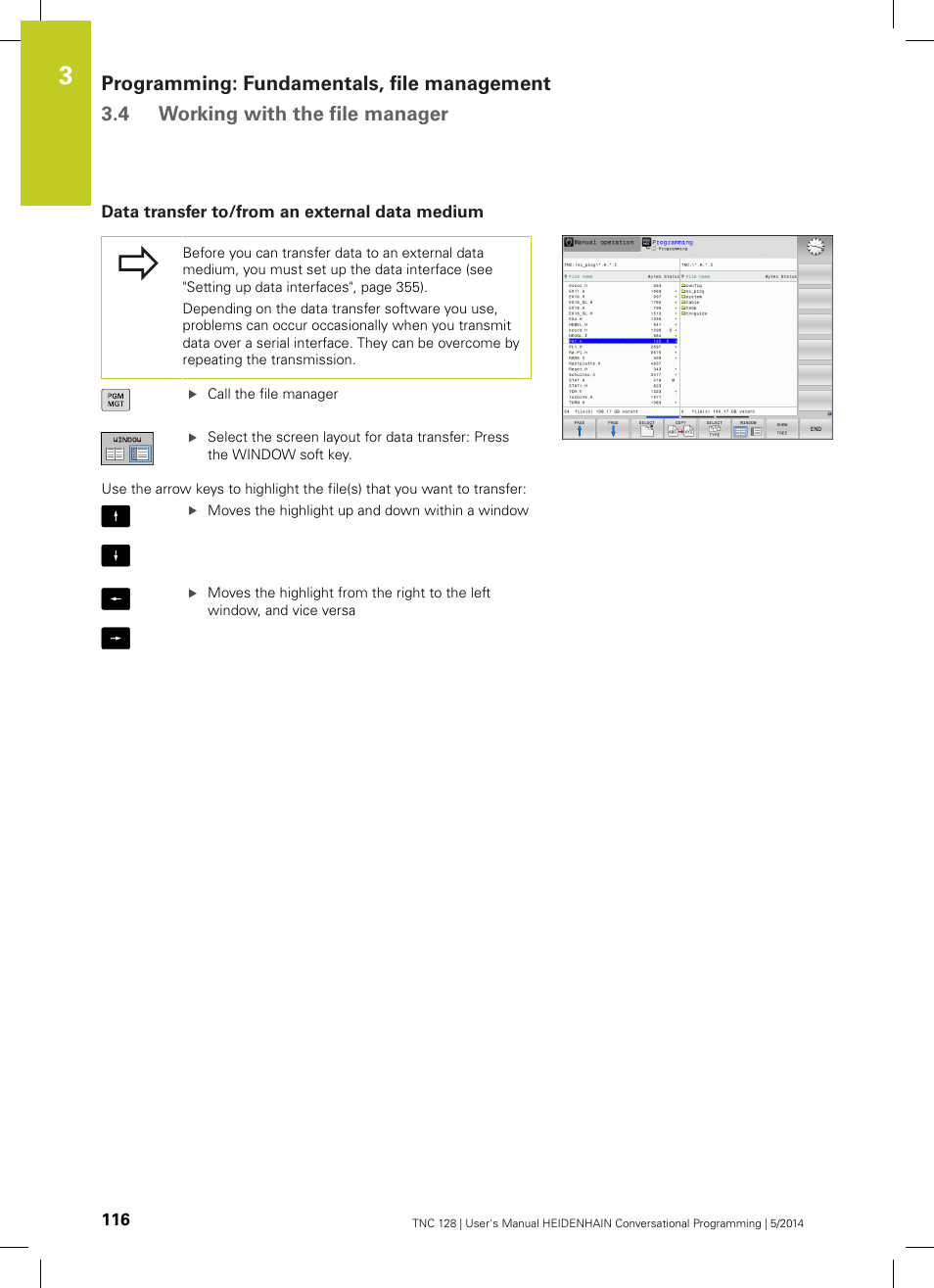 Data transfer to/from an external data medium | HEIDENHAIN TNC 128 (77184x-02) User Manual | Page 116 / 513