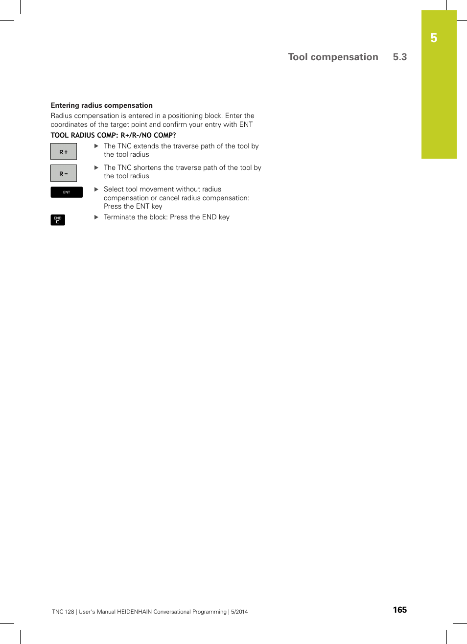 Tool compensation 5.3 | HEIDENHAIN TNC 128 (77184x-02) User Manual | Page 165 / 513