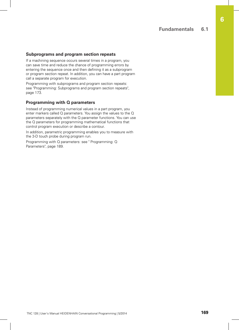 Subprograms and program section repeats, Programming with q parameters | HEIDENHAIN TNC 128 (77184x-02) User Manual | Page 169 / 513