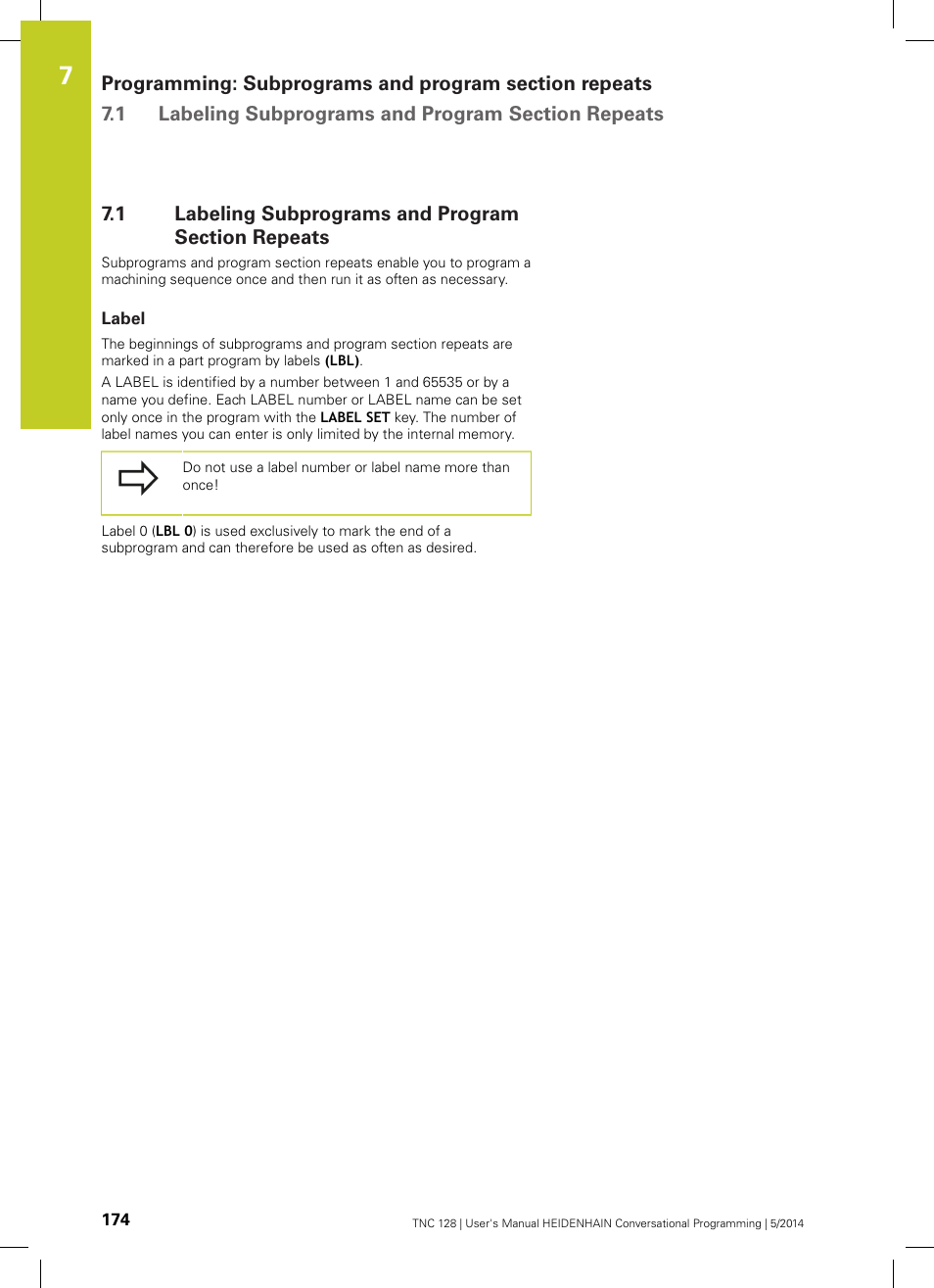 1 labeling subprograms and program section repeats, Label, Labeling subprograms and program section repeats | HEIDENHAIN TNC 128 (77184x-02) User Manual | Page 174 / 513