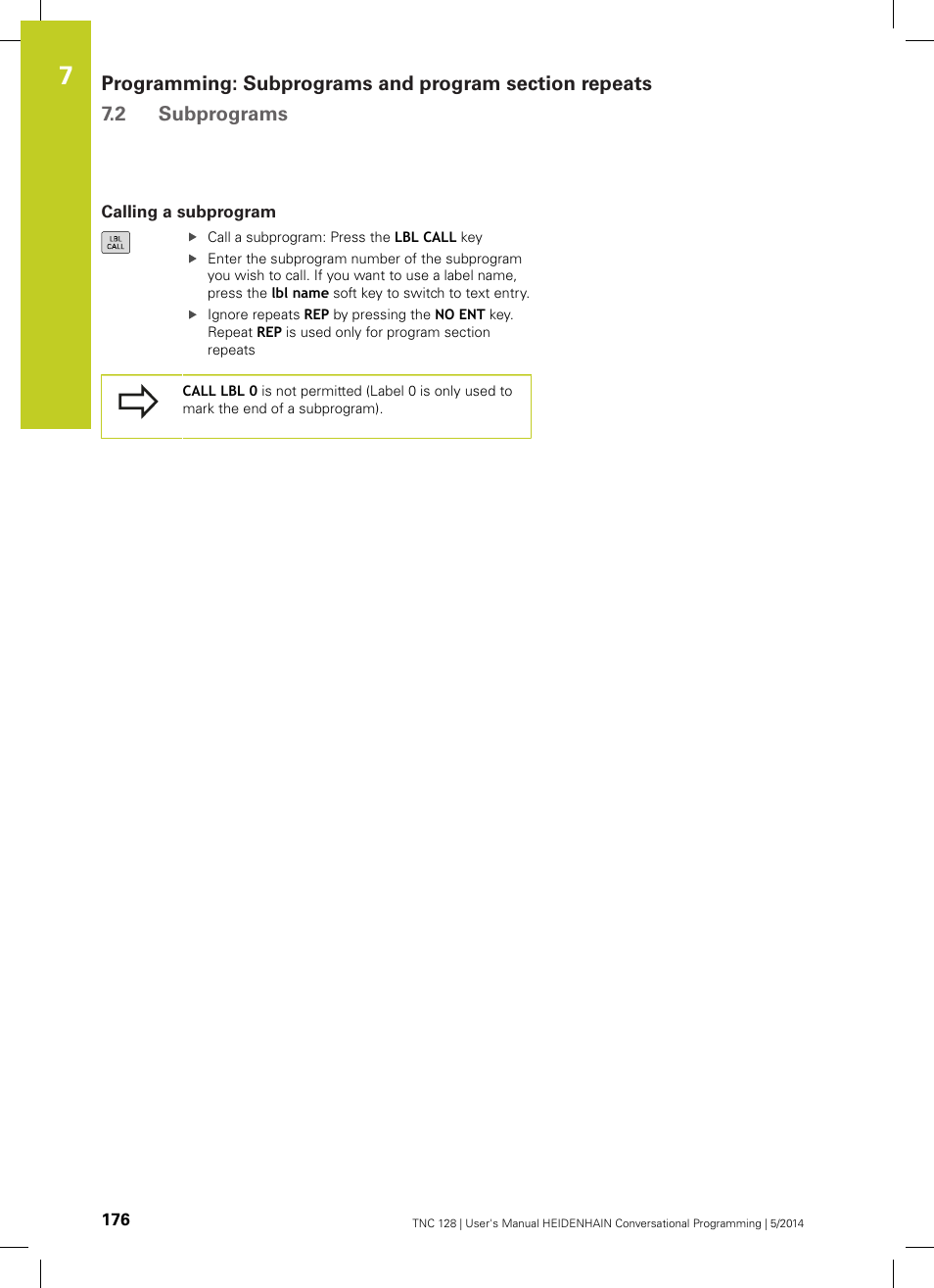 Calling a subprogram | HEIDENHAIN TNC 128 (77184x-02) User Manual | Page 176 / 513