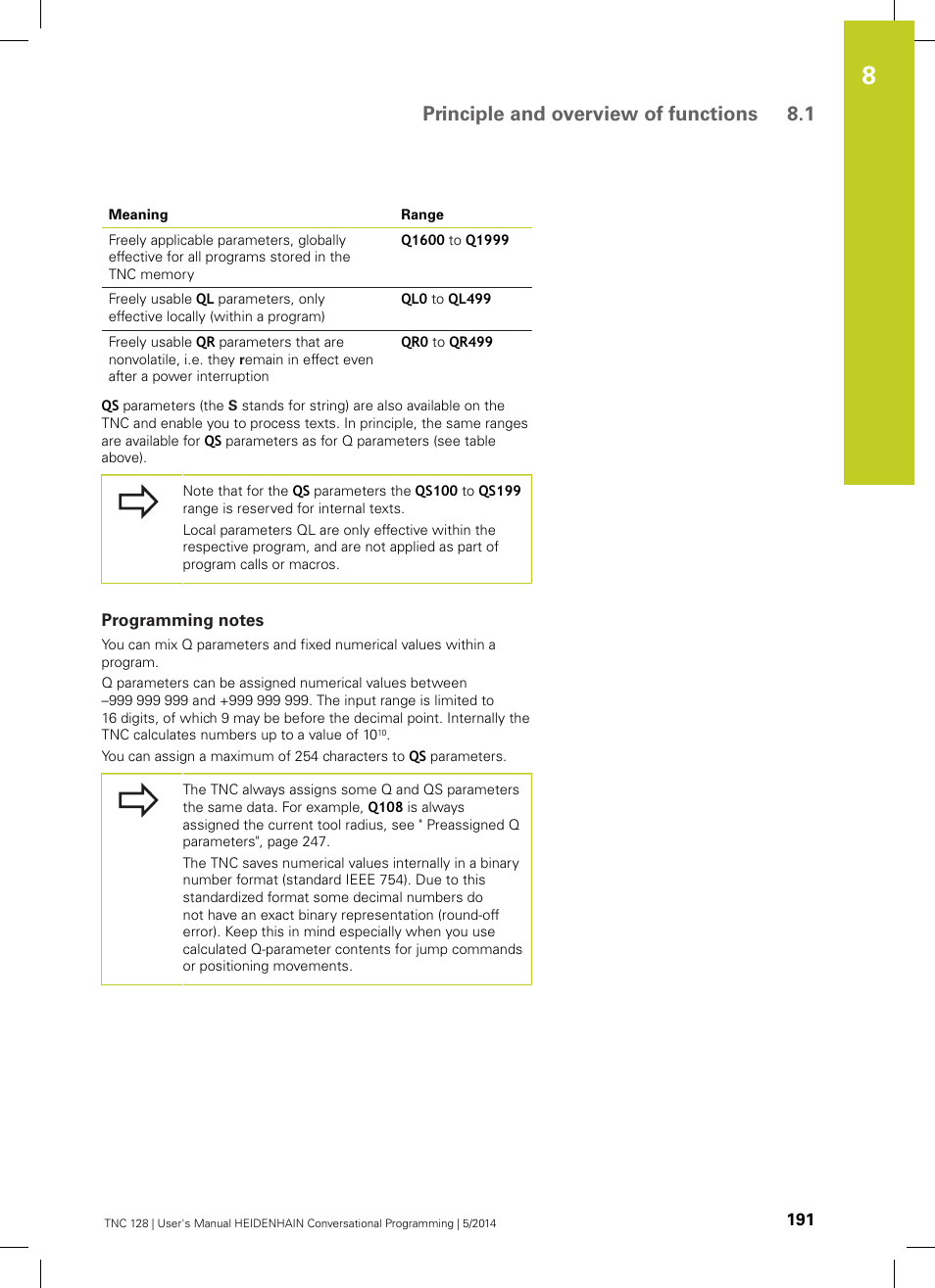 Programming notes, Principle and overview of functions 8.1 | HEIDENHAIN TNC 128 (77184x-02) User Manual | Page 191 / 513