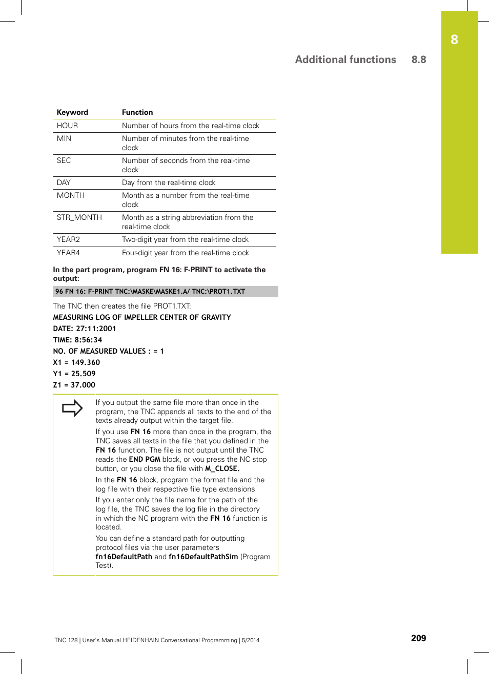 Additional functions 8.8 | HEIDENHAIN TNC 128 (77184x-02) User Manual | Page 209 / 513