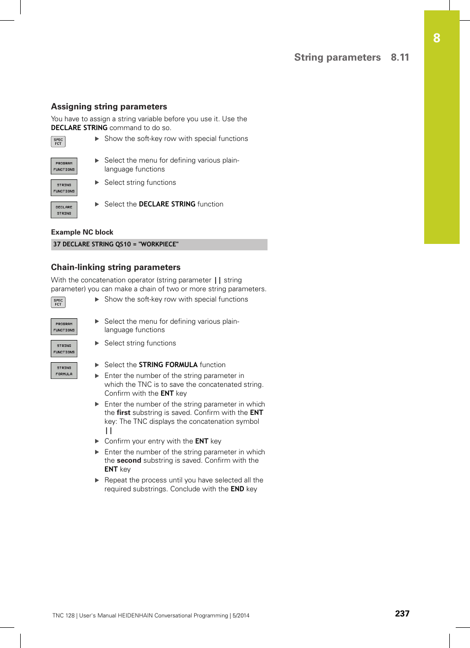 Assigning string parameters, Chain-linking string parameters, String parameters 8.11 | HEIDENHAIN TNC 128 (77184x-02) User Manual | Page 237 / 513