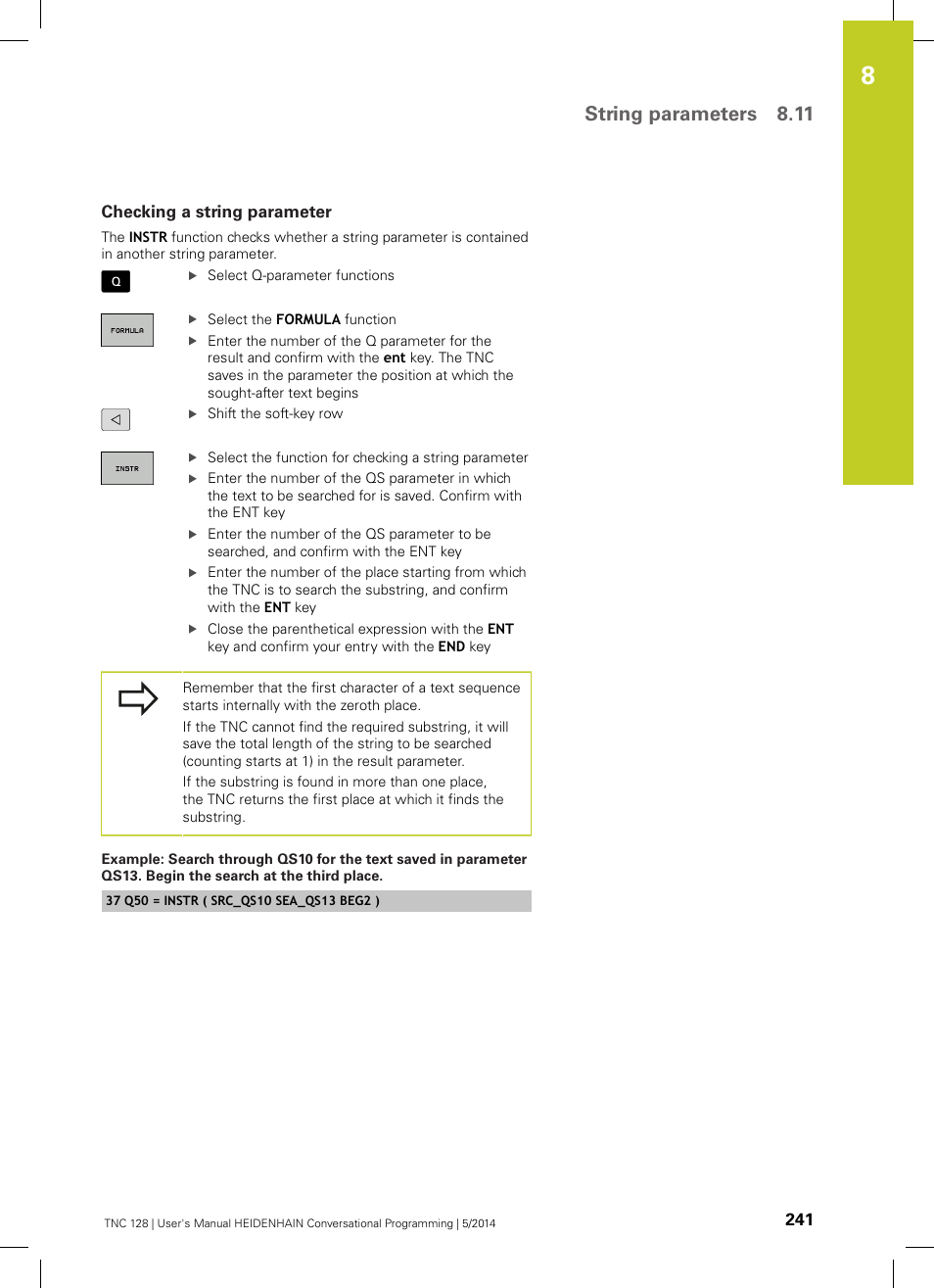 Checking a string parameter, String parameters 8.11 | HEIDENHAIN TNC 128 (77184x-02) User Manual | Page 241 / 513
