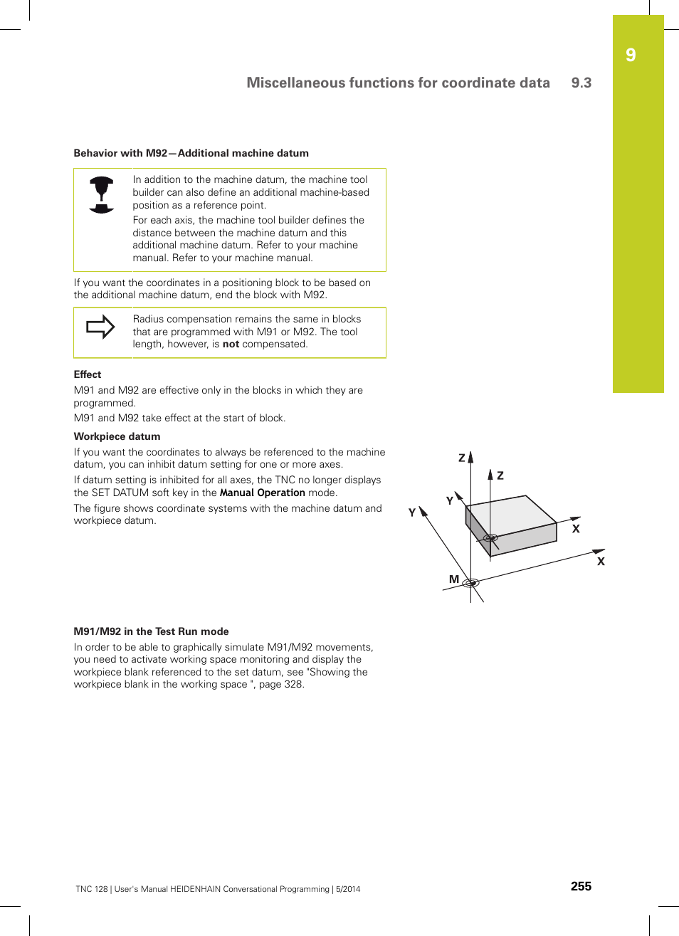 Miscellaneous functions for coordinate data 9.3 | HEIDENHAIN TNC 128 (77184x-02) User Manual | Page 255 / 513