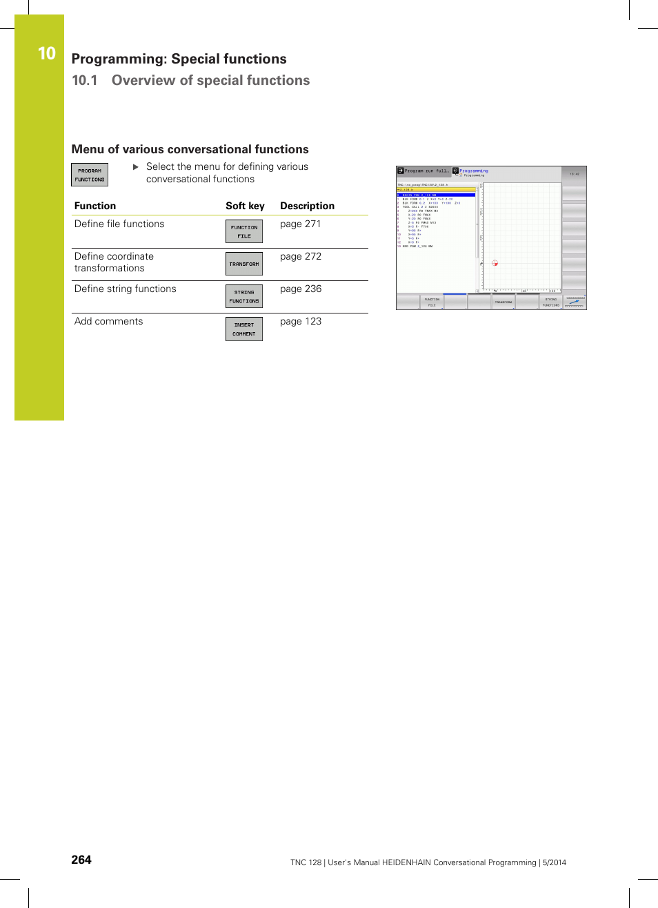 Menu of various conversational functions | HEIDENHAIN TNC 128 (77184x-02) User Manual | Page 264 / 513