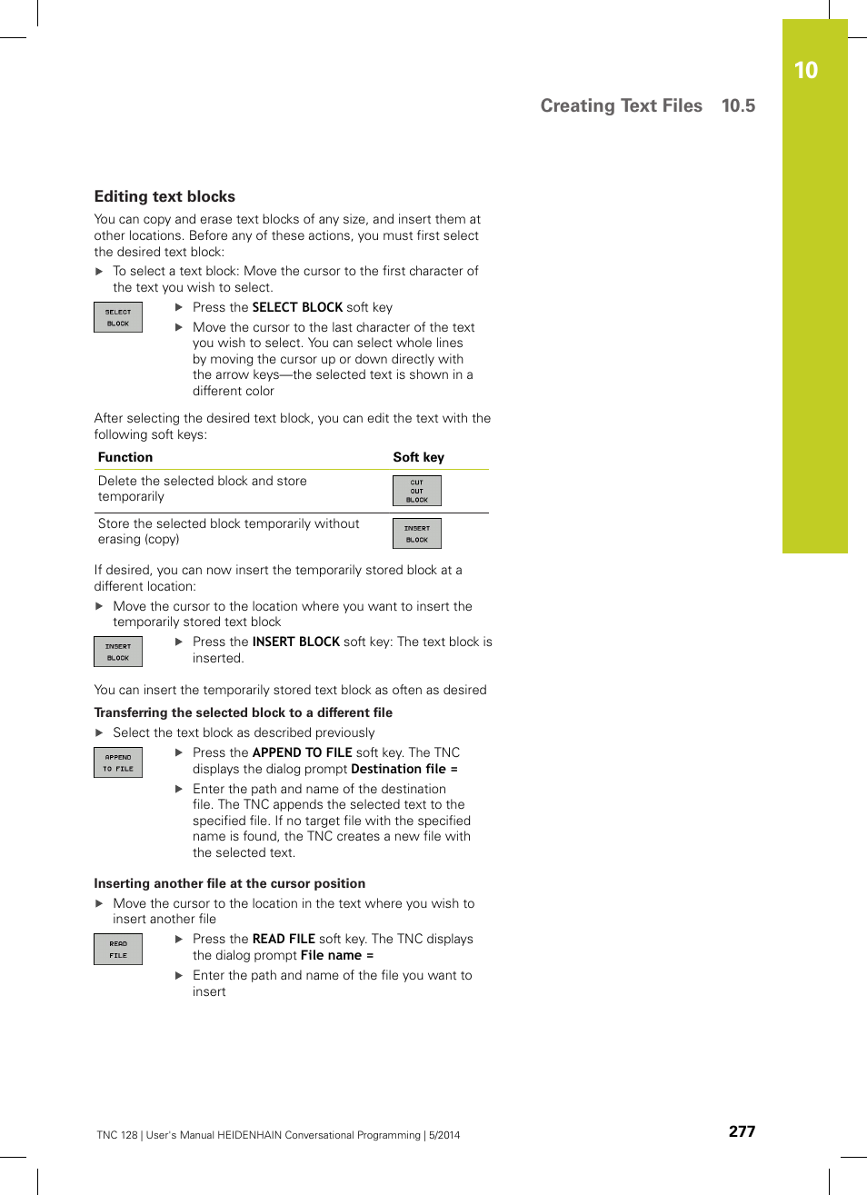 Editing text blocks, Creating text files 10.5 | HEIDENHAIN TNC 128 (77184x-02) User Manual | Page 277 / 513