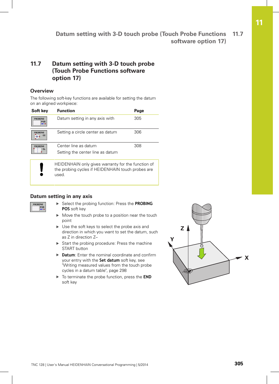 Overview, Datum setting in any axis | HEIDENHAIN TNC 128 (77184x-02) User Manual | Page 305 / 513
