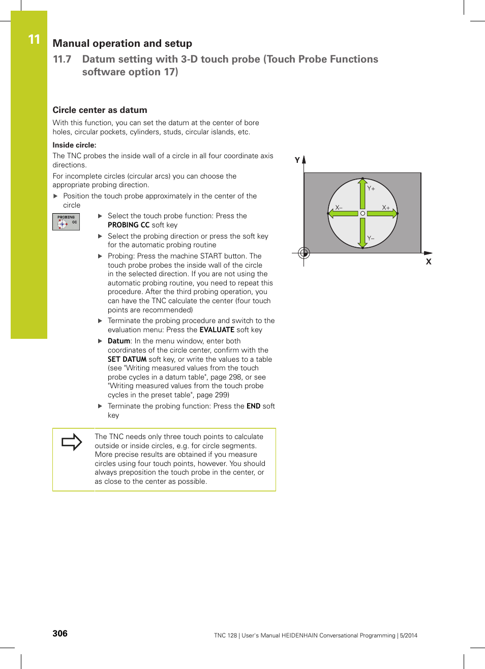 Circle center as datum | HEIDENHAIN TNC 128 (77184x-02) User Manual | Page 306 / 513