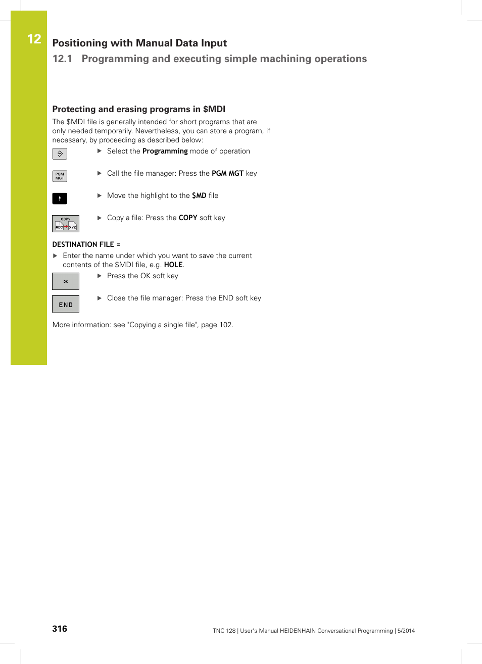 Protecting and erasing programs in $mdi | HEIDENHAIN TNC 128 (77184x-02) User Manual | Page 316 / 513