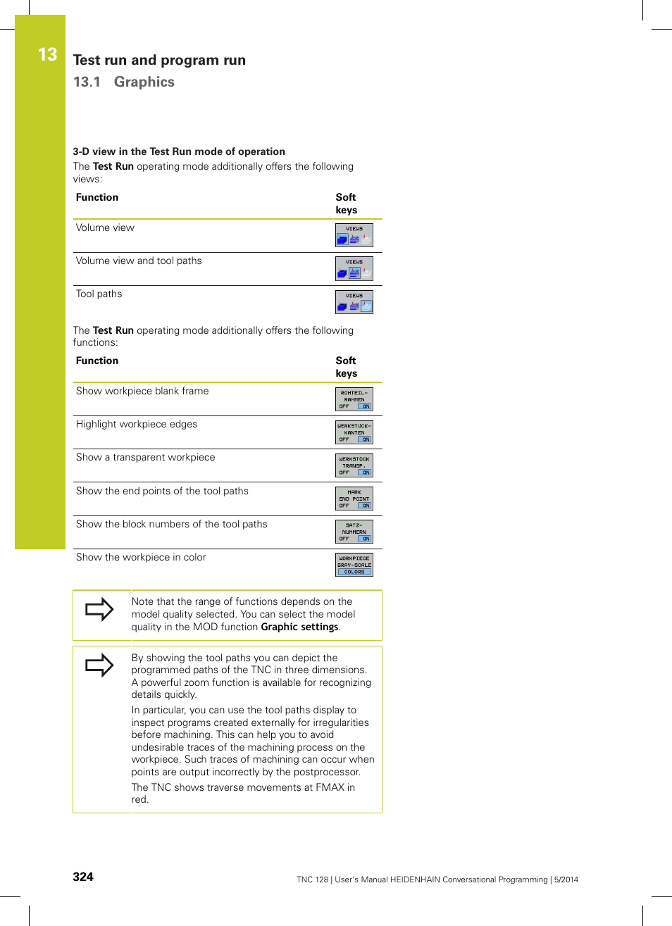 Test run and program run 13.1 graphics | HEIDENHAIN TNC 128 (77184x-02) User Manual | Page 324 / 513