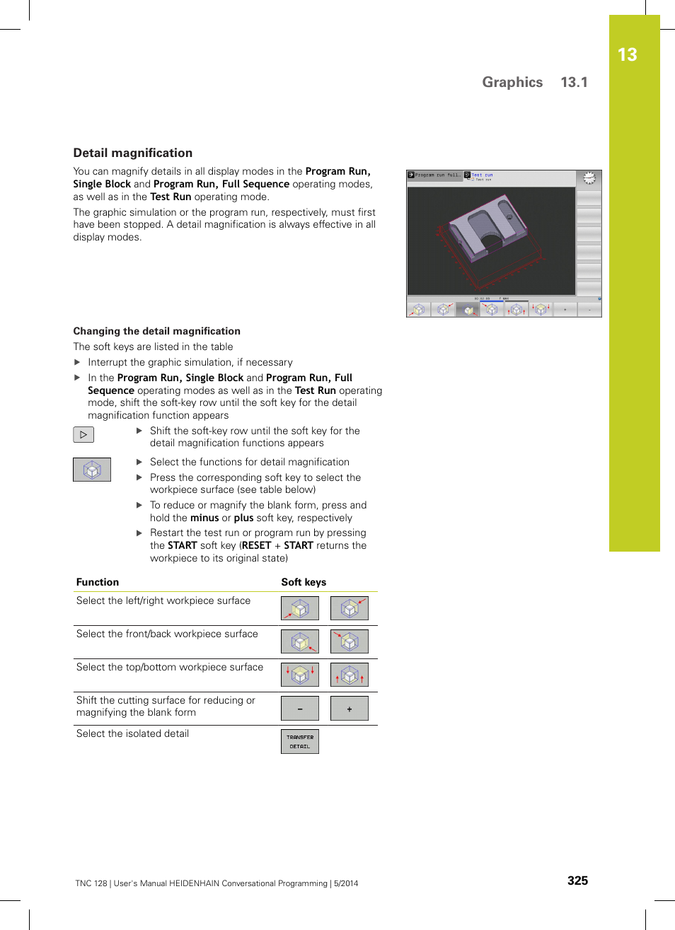 Detail magnification, Graphics 13.1 | HEIDENHAIN TNC 128 (77184x-02) User Manual | Page 325 / 513