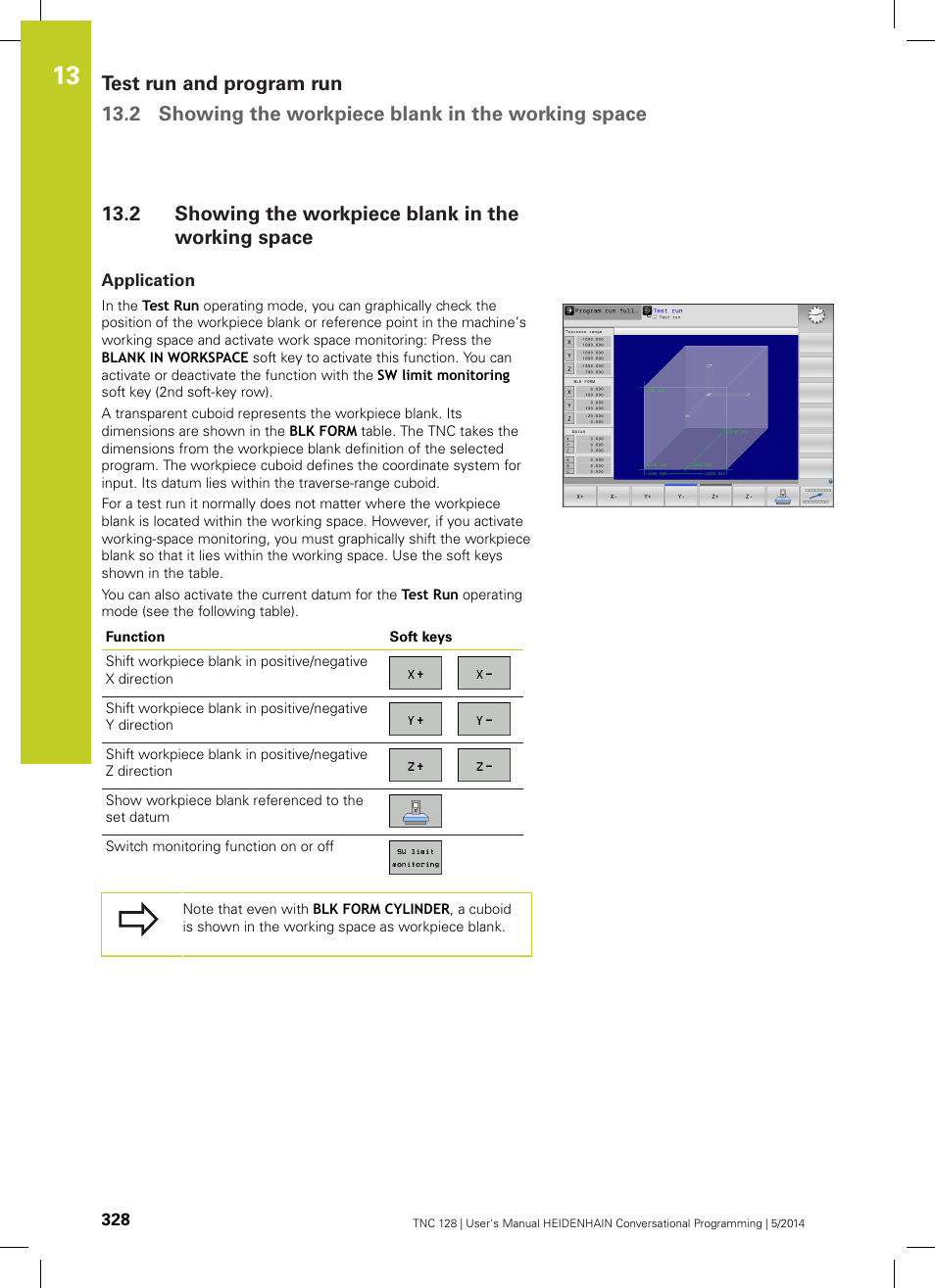 2 showing the workpiece blank in the working space, Application, Showing the workpiece blank in the working space | HEIDENHAIN TNC 128 (77184x-02) User Manual | Page 328 / 513