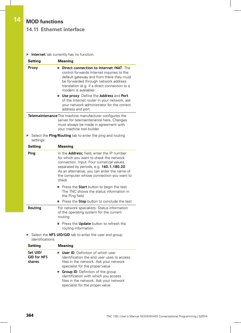 Mod functions 14.11 ethernet interface | HEIDENHAIN TNC 128 (77184x-02) User Manual | Page 364 / 513