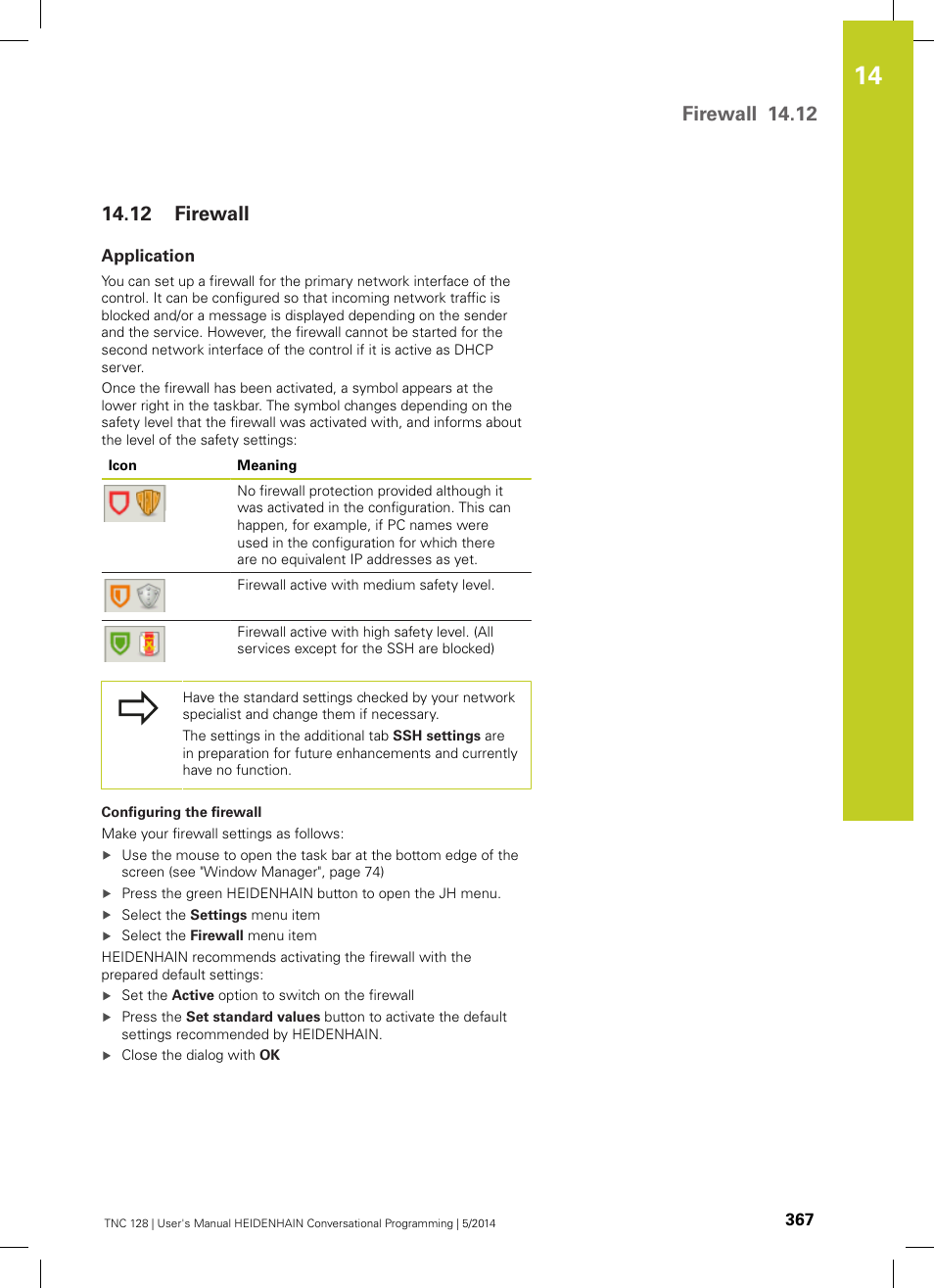 12 firewall, Application, Firewall | Firewall 14.12 | HEIDENHAIN TNC 128 (77184x-02) User Manual | Page 367 / 513