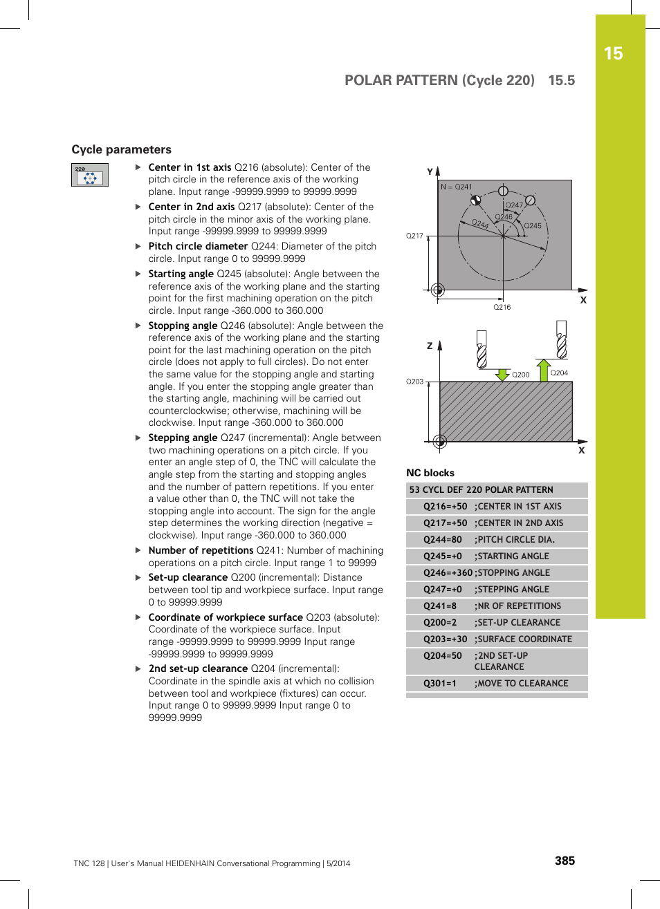 Cycle parameters | HEIDENHAIN TNC 128 (77184x-02) User Manual | Page 385 / 513