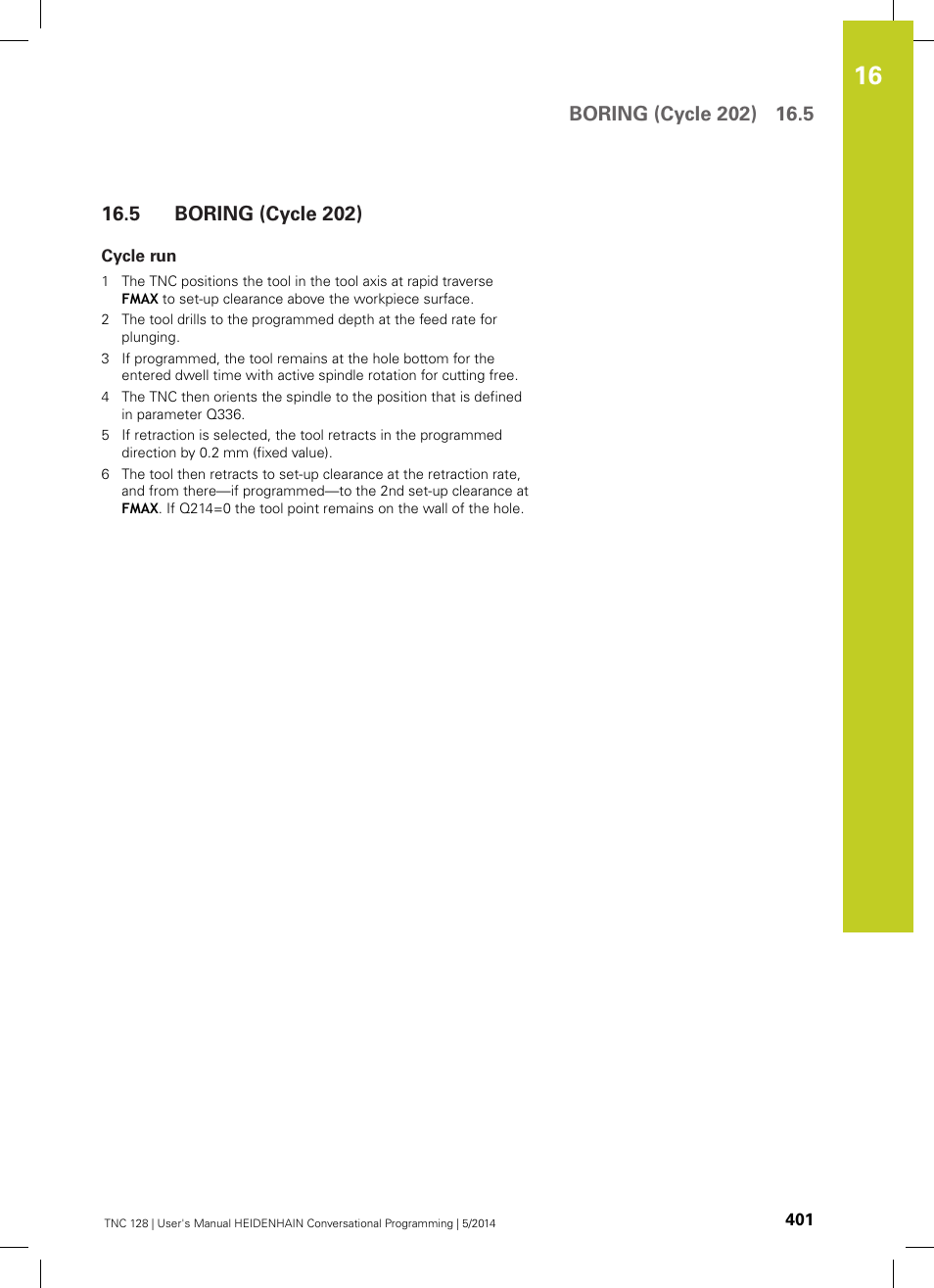 5 boring (cycle 202), Cycle run, Boring (cycle 202) | HEIDENHAIN TNC 128 (77184x-02) User Manual | Page 401 / 513