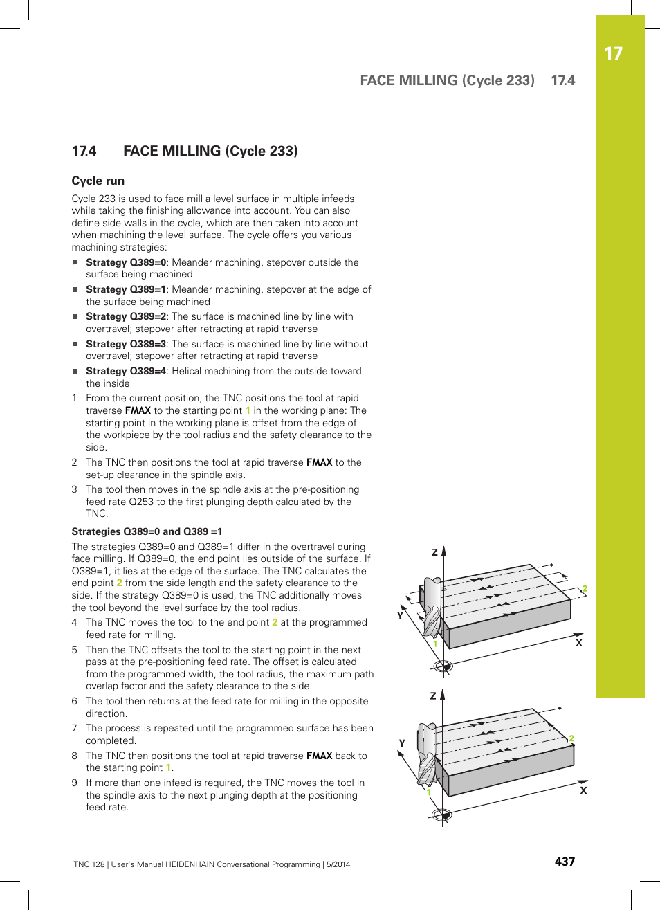 4 face milling (cycle 233), Cycle run, Face milling (cycle 233) | HEIDENHAIN TNC 128 (77184x-02) User Manual | Page 437 / 513