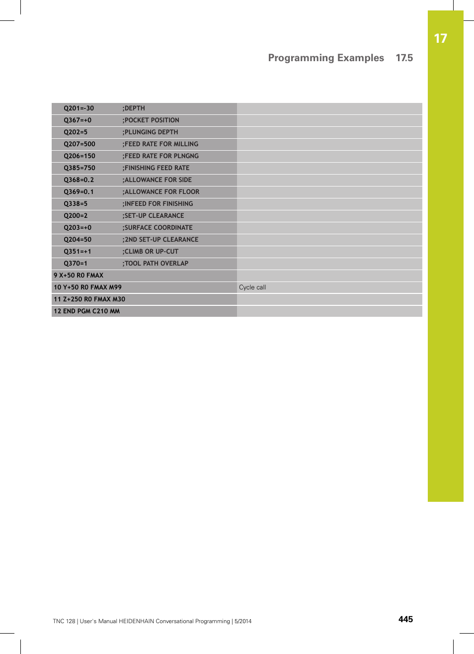 Programming examples 17.5 | HEIDENHAIN TNC 128 (77184x-02) User Manual | Page 445 / 513