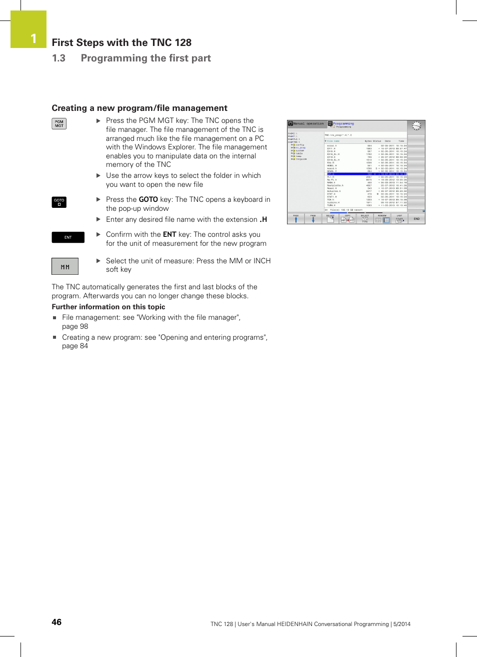 Creating a new program/file management | HEIDENHAIN TNC 128 (77184x-02) User Manual | Page 46 / 513