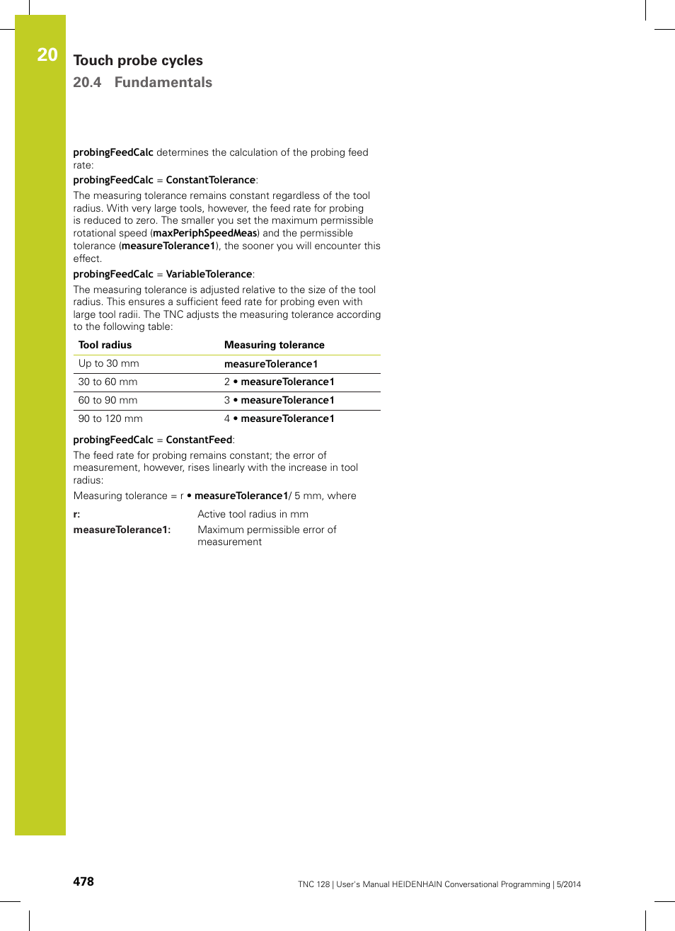 Touch probe cycles 20.4 fundamentals | HEIDENHAIN TNC 128 (77184x-02) User Manual | Page 478 / 513