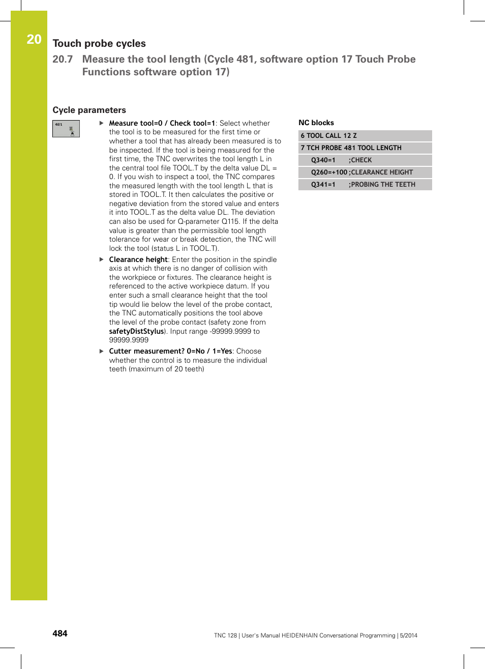 Cycle parameters | HEIDENHAIN TNC 128 (77184x-02) User Manual | Page 484 / 513