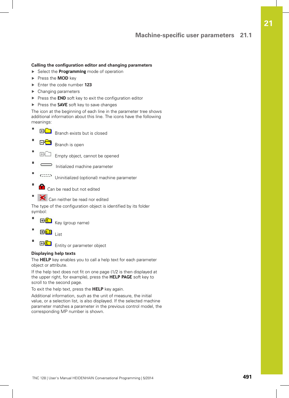 Machine-specific user parameters 21.1 | HEIDENHAIN TNC 128 (77184x-02) User Manual | Page 491 / 513