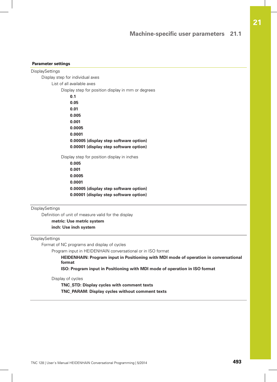 Machine-specific user parameters 21.1 | HEIDENHAIN TNC 128 (77184x-02) User Manual | Page 493 / 513