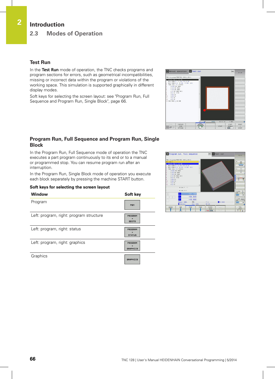 Test run, Introduction 2.3 modes of operation | HEIDENHAIN TNC 128 (77184x-02) User Manual | Page 66 / 513